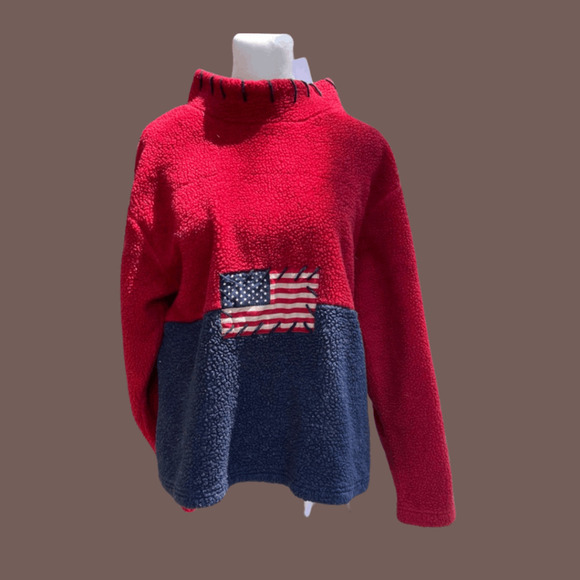 Real Comfort Fleece Pullover | Flag Patch, Red/Blue | Size M | Retro - Picture 1 of 5